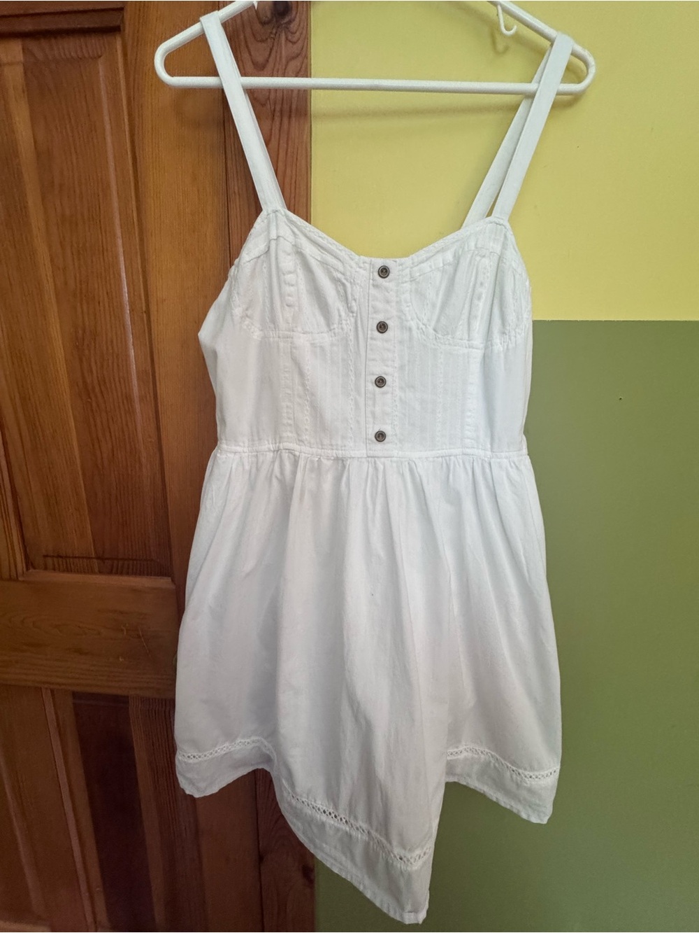 Band of Gypsies White Button-Front Sundress with Lace Trim